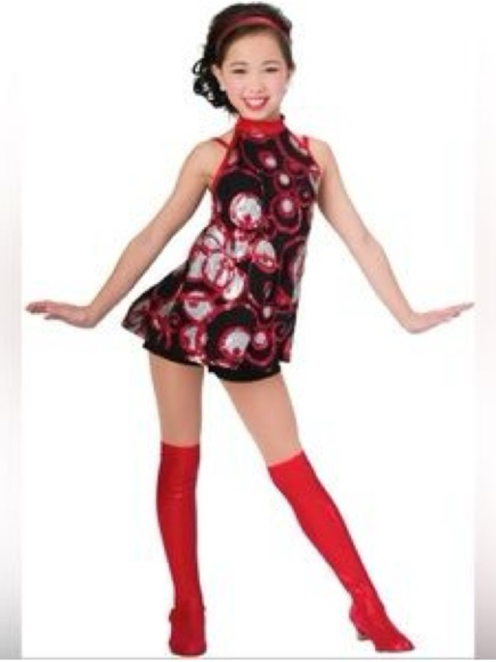 Costume Gallery Dance Costume Black Red Sequin Halter Leotard Performance